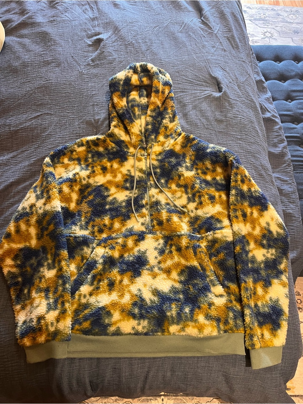 Eddie Bauer Yellow & Navy Tie-Dye Plush Hooded Pullover